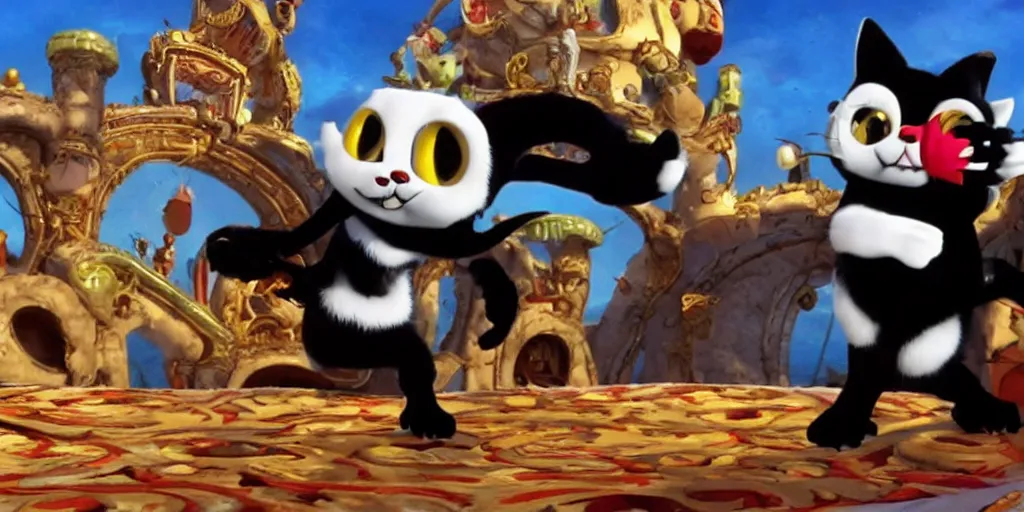 Prompt: Felix the cat devours his master 4k