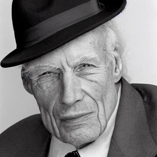 Prompt: A photograph portrait of old Jerma985 in his eighties who looks like Jerma985 wearing a suit with and fedora in the 1990s, taken in the early 1990s, grainy, taken on a 1990s Camera, realistic, hyperrealistic, very realistic, highly detailed, very detailed, extremely detailed, detailed, digital art, trending on artstation, detailed face