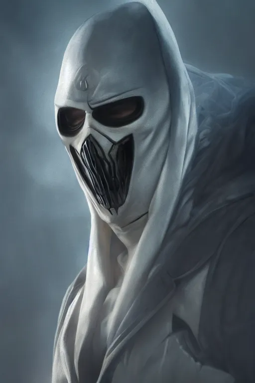 Prompt: characters portrait of Moon Knight mixed with Ghostrider by Alyssa Monks, full-shot, merged character, 4k, highly detailed, cinematic lighting, photorealistic, 3d render, award winning render, unreal engine, octane render, studio lighting, 8k, hd