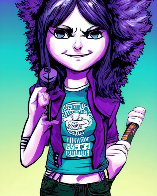 Image similar to a portrait of Ramona Flower!!!, Scott Pilgrim!, Purple hair!, art by Bryan Lee O'Malley!!!, symmetrical eyes!, digital art, highly detailed, intricate, sharp focus!!
