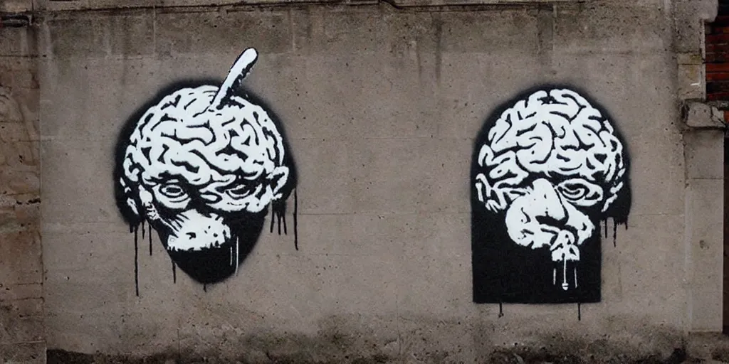 Prompt: brain by banksy