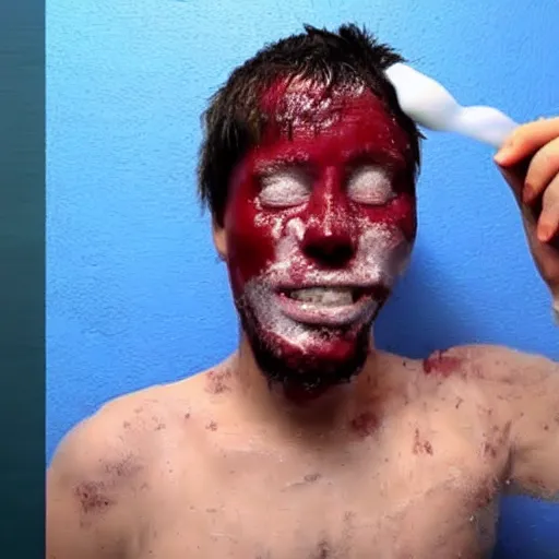 Prompt: a man bathed in milk for 6 days straight, this is what happened to his skin.. ( youtube video by chubbyemu )