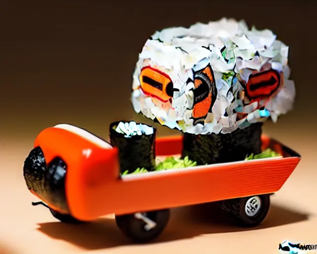 Prompt: A sushi tractor, sharp focus, toy photography by Artgerm and Greg Rutkowski and WLOP