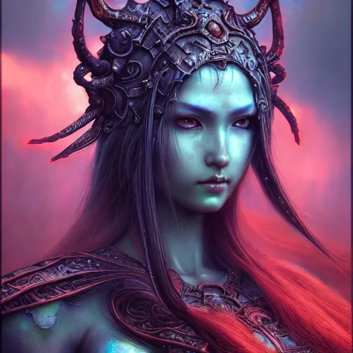 Image similar to a highly detailed long shot photo of chthonic warcraft female character by ayami kojima, beksinski, giger, intricate, digital painting, artstation, intricate, concept art, smooth, sharp focus, illustration