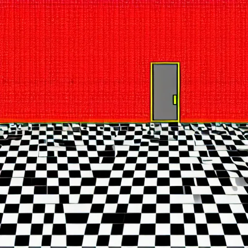 Image similar to an empty room with a red carpet and checkered walls, pixel art by miyamoto, reddit, net art, creepypasta, ps 1 graphics, xbox 3 6 0 graphics