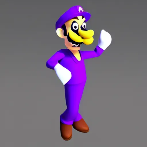 Image similar to low polygon render of waluigi on a white background, isometric 3 d, ultra hd.