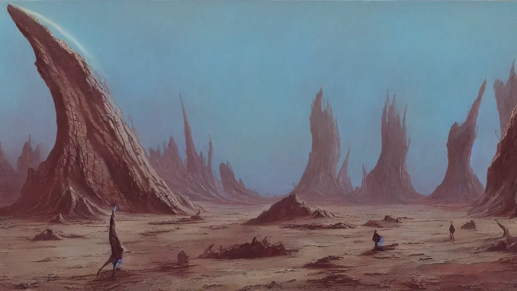 Image similar to otherworldly atmosphere of an evolving alien planet by arthur haas and bruce pennington and john schoenherr, cinematic matte painting