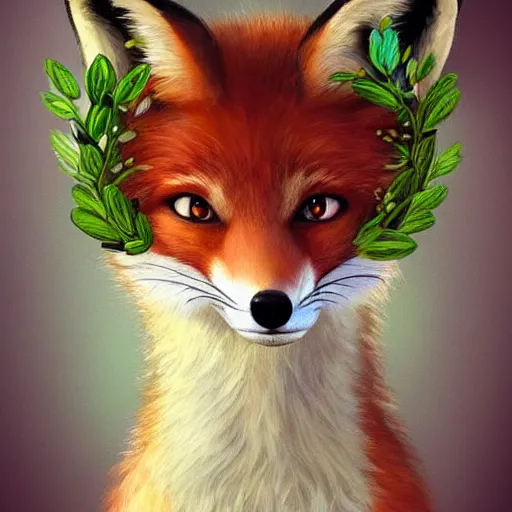 Prompt: portrait of a fox wearing a tiara wreath flowers, fantasy art, d & d, trending on artstation deviantart, beautiful art, highly detailed