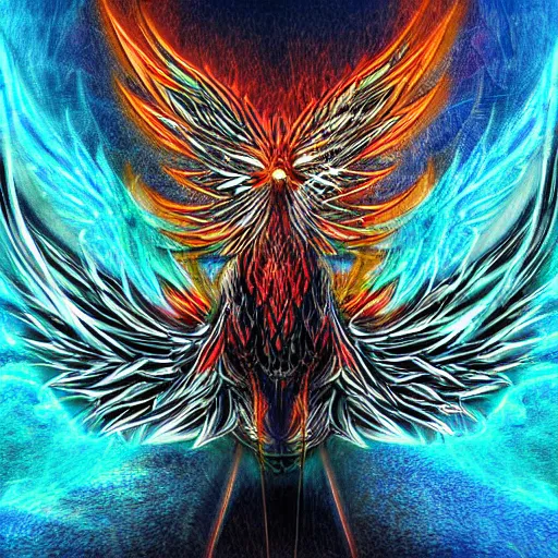 Prompt: digital art of a phoenix rising from ashes hdr