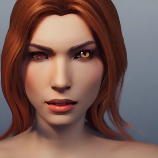 Prompt: Illustration of a women with a smug smirk, revealing sharp fangs. High definition unreal engine.