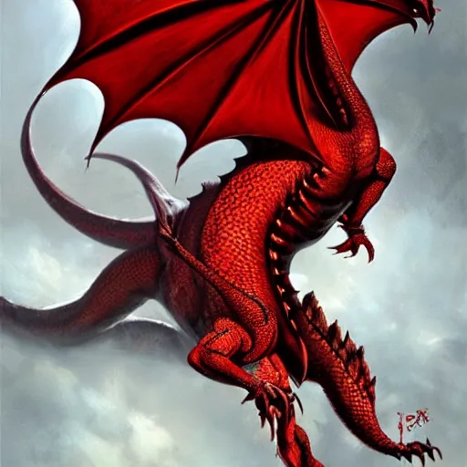 Prompt: a Red dragon in the style of Justin Gerard, realistic painting, Digital art, very detailed, High definition, trending on Artstation