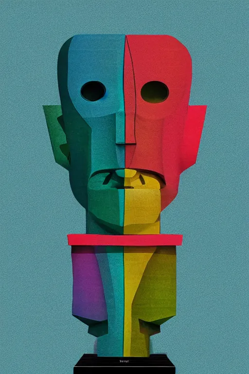 Image similar to cubist moai statue cutout digital illustration cartoon colorful beeple