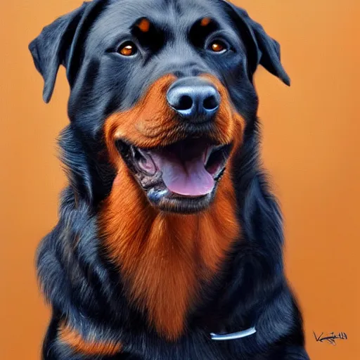 Prompt: rottweiler with a beard, oil painting, artgerm, portrait, highly detailed, artstation