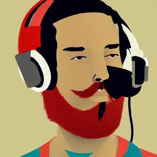 Image similar to streamer on twitch, stubble beard, ginger, stubbles, red headphones, in the style of tatsuro kiuchi, art