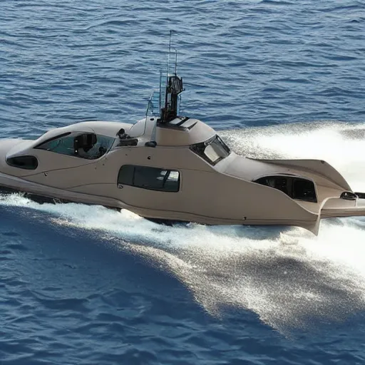 Image similar to speedboat with a M134 Minigun mounted on top of it