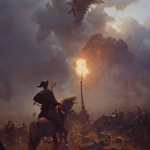 Image similar to a dramatic epic ethereal war scene during archetypical Old West period, 19th century, dynamic poses, cinematic lighting, highly detailed oil on canvas painting by Greg Rutkowski, winning-award digital art trending on Artstation H 832 W 1024