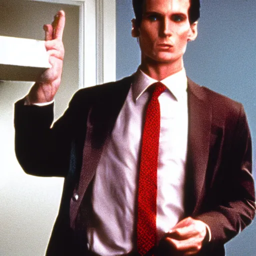 Image similar to still image of patrick bateman from american psycho in breaking bad