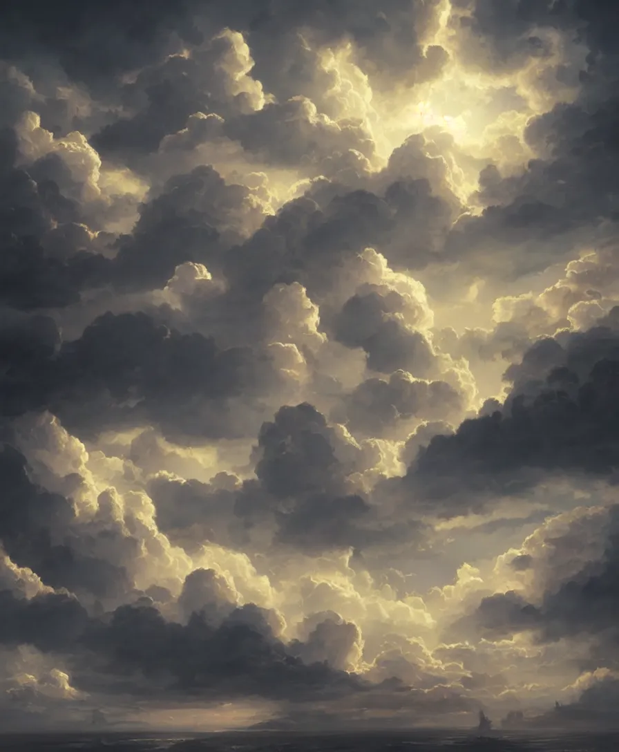 Image similar to hyper realistic clouds, illustrated by greg rutkowski, beautiful volumetric lighting, intricate, ultra detailed, photorealistic, trending on artstation, octane render, 8 k