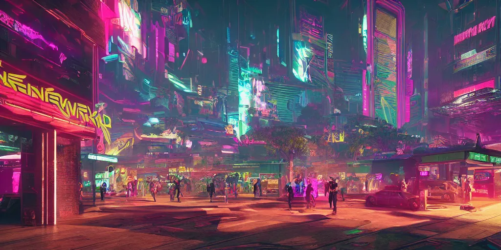 Image similar to DMT city, cyberpunk 2077 style concept art