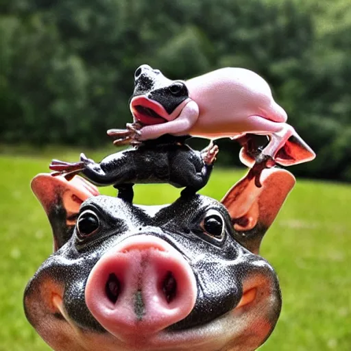 Image similar to frog riding a pig photo