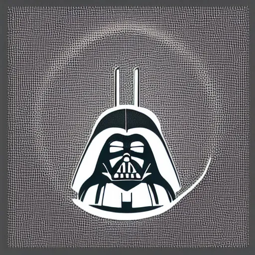 Image similar to svg sticker, centered, round-cropped, white-space-surrounding, Darth-Vader listening to headphones, flat colors, vector art