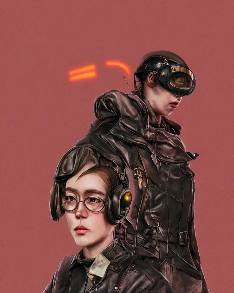 Prompt: highly detailed portrait of androgynous girl wearing bakelite leather jacket, bakelite rocky mountains, japanese haunted forest, by hsiao - ron cheng and artgerm, modular synthesizer helmet backpack, the grand budapest hotel, glow, no crop, digital art, artstation, pop art