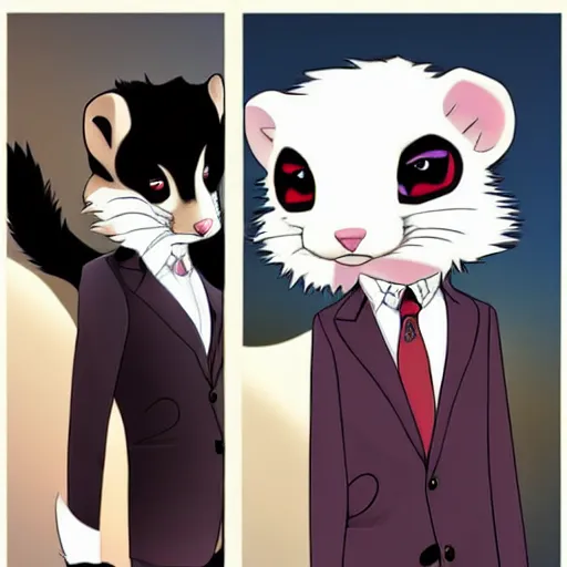 Image similar to furry ferret, anime style, formal suit