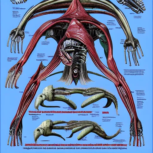 Prompt: Xenomorph Anatomy book