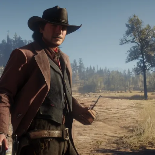 Image similar to paul dano stars as john marston in the playstation 4 video game red dead redemption 2, detailed in game screenshots