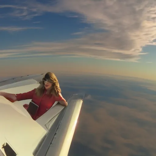 Prompt: Taylor swift piloting a big plane through a beautiful sky