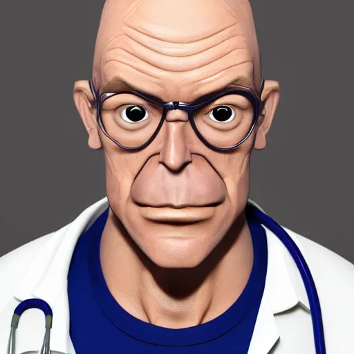 Image similar to A middle-aged Dr. Venture in real life with a hooked nose, a long gaunt face and skinny body and neck, very thin and bald, realistic, very realistic, hyperrealistic, highly detailed, very detailed, extremely detailed, detailed, digital art, oil painting, trending on artstation, headshot and bodyshot, detailed face, very detailed face, extremely detailed face, HD Quality, 8k resolution, very very detailed face, real life