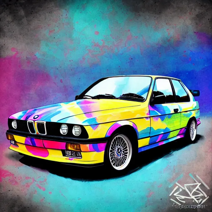 Image similar to bmw e 3 0 with psychedelic paint, kyza saleem, realistic, 4 k, sharp, detailed