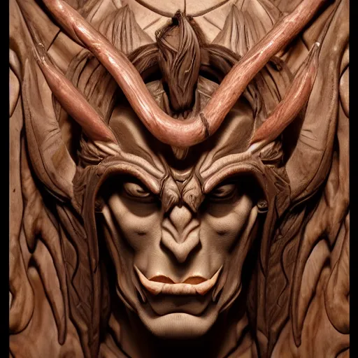 Image similar to high intricate bust of illidan stormrage carved from wood in baroque style, studio light, maria panfilova, andrea savchenko, mike kime, ludovic plouffe, qi sheng luo, oliver cook, trending on artstation