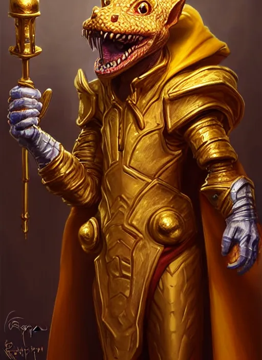 Image similar to a _ fantasy _ style _ portrait _ painting _ of a humanoid gold kobold male in wizard robes in a store selling things, oil _ painting _ unreal _ 5 _ daz. _ rpg _ portrait _ extremely _ detailed _ artgerm _ greg _ rutkowski _ greg