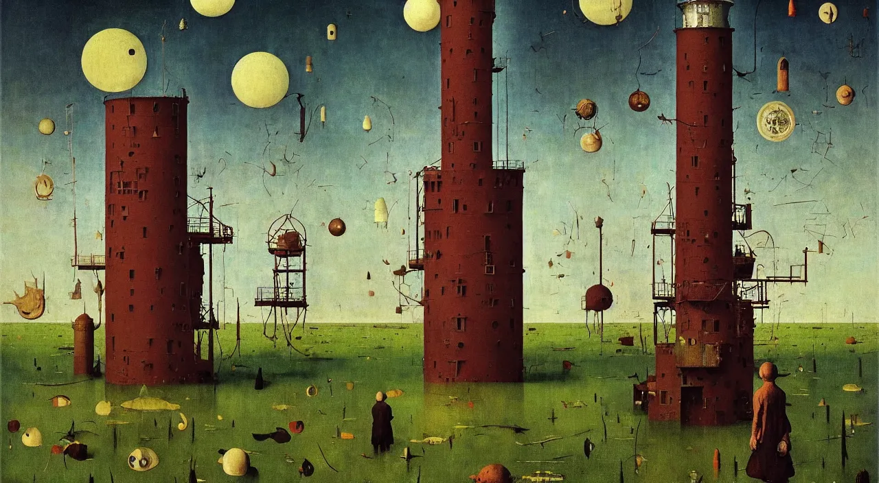 Image similar to single flooded simple!! ( lovecraftian ) water tower anatomy, very coherent and colorful high contrast masterpiece by norman rockwell franz sedlacek hieronymus bosch dean ellis simon stalenhag rene magritte gediminas pranckevicius, dark shadows, sunny day, hard lighting