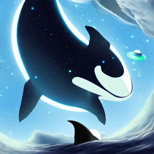 Prompt: dreamlike Orca in space wearing a fur coat in space galaxy in background digital art artstation