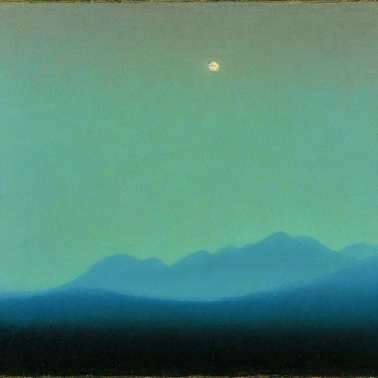 Image similar to caucaus mountains at night, arkhip kuindzhi painting, teal palette