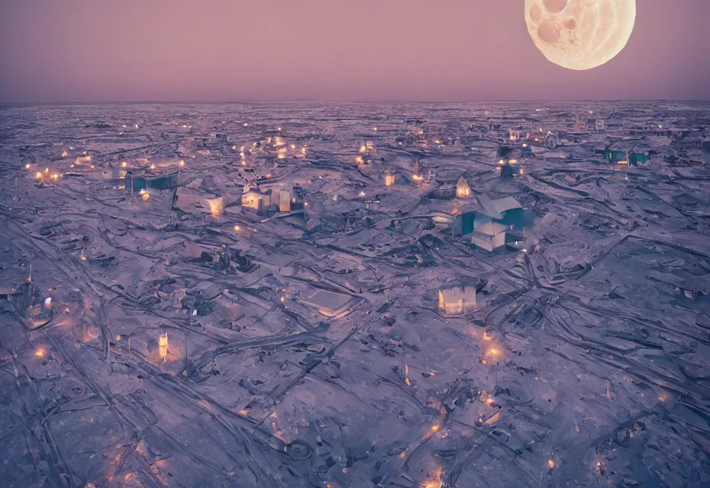 Image similar to accidentally wes anderson award - winning photograph of a moon norilsk russian lunar city, art by greg rutkowsky, trending on artstation, cinematic lighting, filmic grain, detailed, 4 k