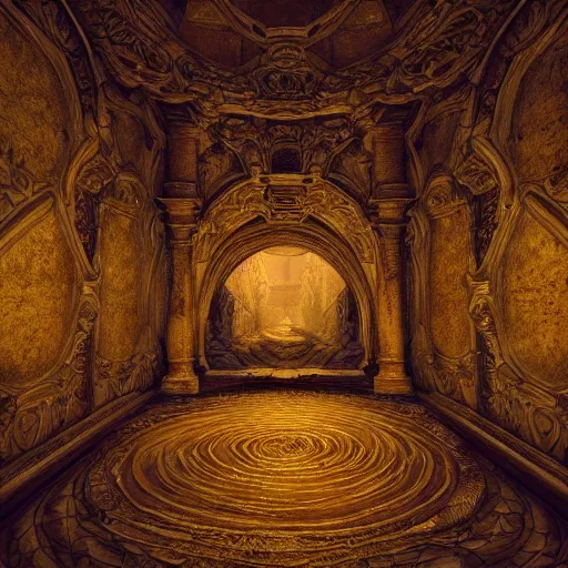 Prompt: Inside of an intricate labyrinth, intricate, baroque, wonderland, mist, cinematic shot, photorealistic, photography, octane, high definition, detailed, 8k, artstation