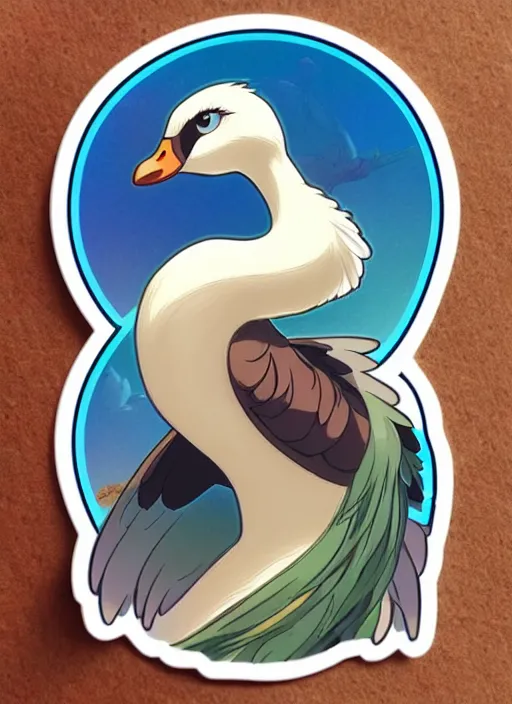 Prompt: cute goose sticker design, natural lighting, path traced, highly detailed, high quality, digital painting, by don bluth and ross tran and studio ghibli and alphonse mucha, artgerm