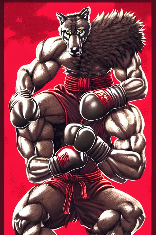 Prompt: extreme long shot. 8 bit nes graphics. antropomorphic muscular masculine wolf. kickboxer fighter, in shorts. wolf head. fine details, very sharp, art from nes game cartridge, 8 0's, vhs artefacts, vaporwave style, marc simonetti and hermann nitsch. streetfighter, contra