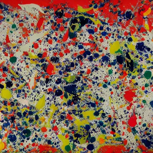 Image similar to a painting with lots of paint splattered on it, an abstract painting by pollock, pixiv, gutai group, artwork, academic art, official art