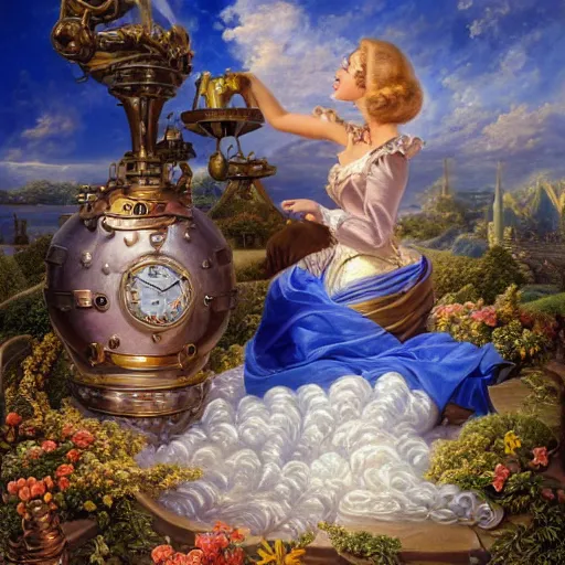 Prompt: Bolting, Realistic, Regal, Refined, Detailed Digital Art, Michael Cheval, Walt Disney (1937), François Boucher, Oil Painting, Steampunk, Highly Detailed, Cinematic Lighting, Unreal Engine, 8k