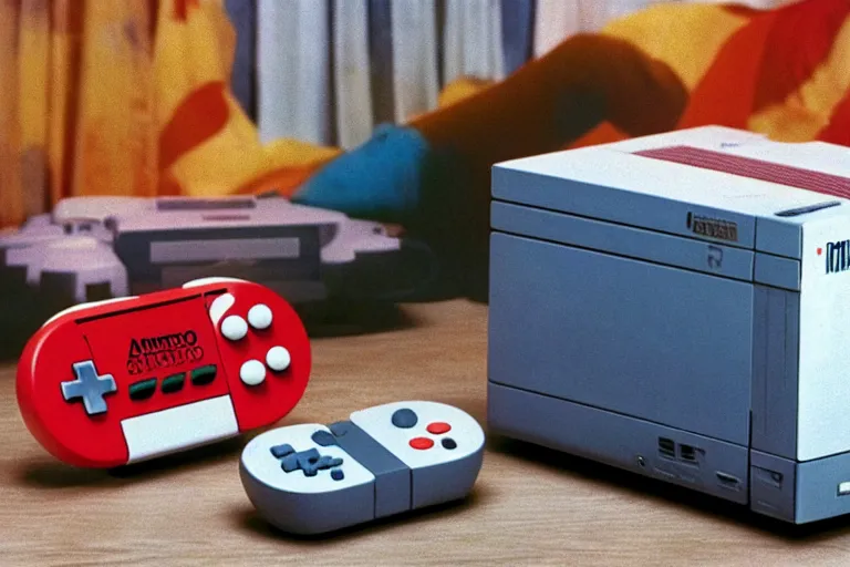 Prompt: The Mega Nintendo Console, 1990