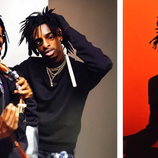 Image similar to playboi carti and beethoven collaborating in the studio