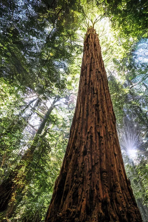 Prompt: In some of the column carved with Norse gods there is a huge glowing redwood, light filtering through the gaps in the leaves, Sparkling in the flowing creek, Tyndall effect, hone finished, national geographic, 8K, hyper detailed, crepuscular ray, low angle, superwide shot, lunapunk