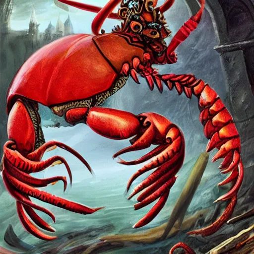 Image similar to fantasy card of giant rat - lobster beast in style of magic the gathering