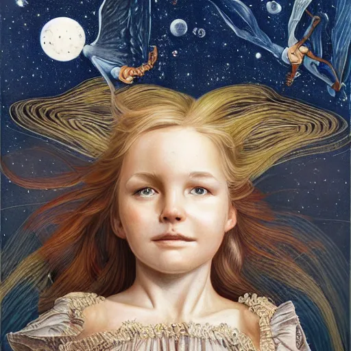 Image similar to realistic detailed face portraits and fully body poses of children flying through the stars by emilia dziubak, will terry, greg olsen, chris mars, ann long, and mark brooks, dramatic, fairytale, art nouveau, victorian, neo - gothic, gothic, character concept design, storybook design, smooth, extremely sharp detail, finely tuned detail