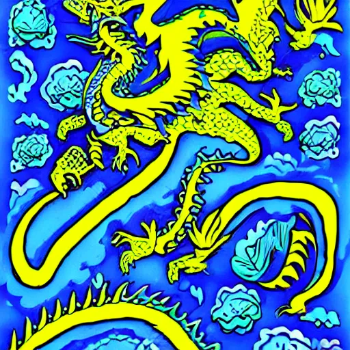 Image similar to illustration neon blue and yellow super cool dragon