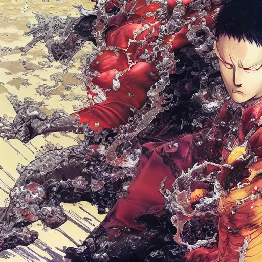Prompt: detailed image of struggling Saitama from one-punch-man by Ayami Kojima, Amano, Karol Bak, Greg Hildebrandt and Mark Brooks, rich deep colors. medium shot, part by Adrian Ghenie and Gerhard Richter. art by Takato Yamamoto. masterpiece. intricate artwork by Tooth Wu and wlop and greg manchess, greg rutkowski, very coherent symmetrical artwork, cinematic, hyper realism, high detail, octane render, unreal engine, 8k, Vibrant colors, Smooth gradients, High contrast. by Katsuhiro Otomo, , inspired by Anime, intricate detail, extremely detailed. painting by Arthur Rackham, Eugene de Blaas